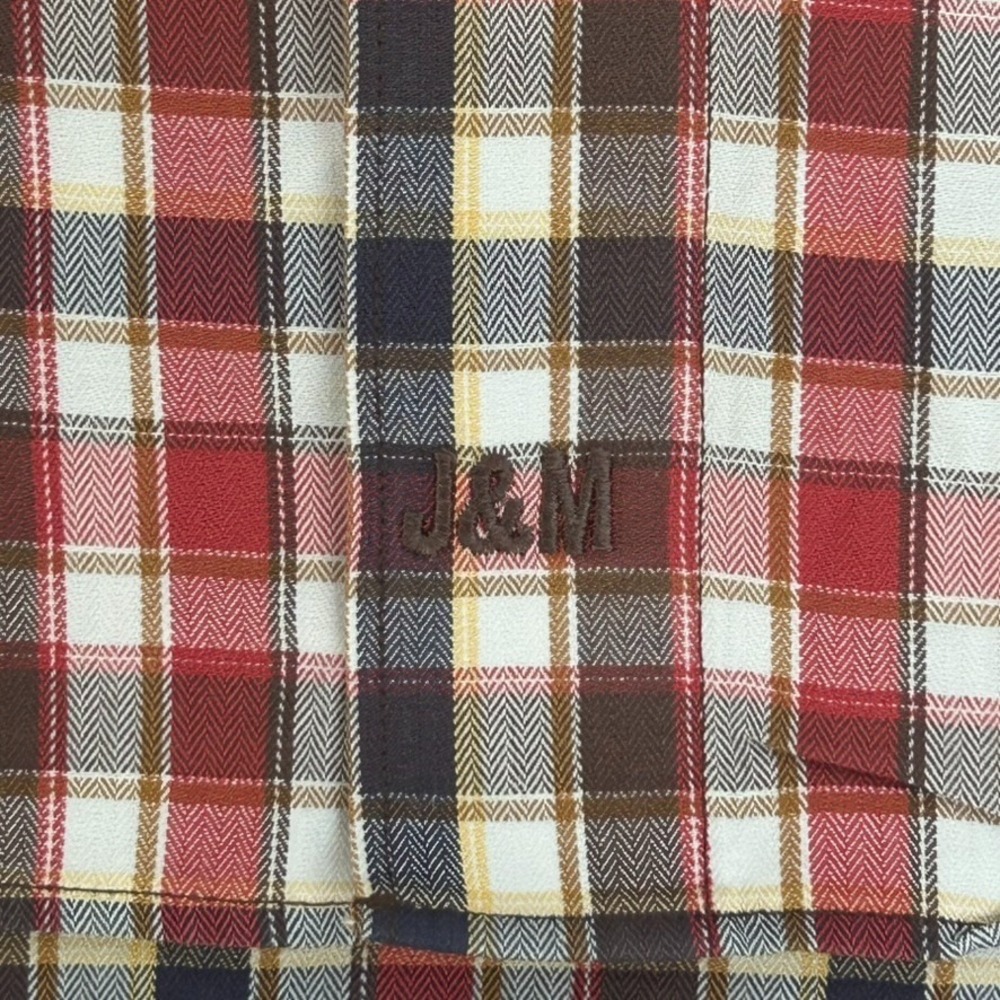 Johnston & Murphy Men's Shirt Large Tailored Fit Long Sleeve Button Red Plaid - Picture 6 of 16